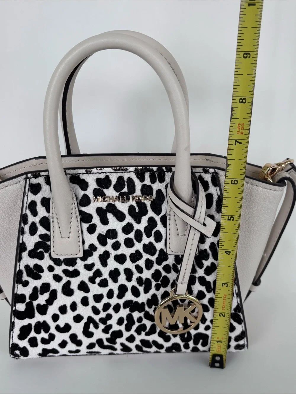 Michael Kors Marilyn Small Satchel Crossbody Leopard Calf Hair Vanilla Leather